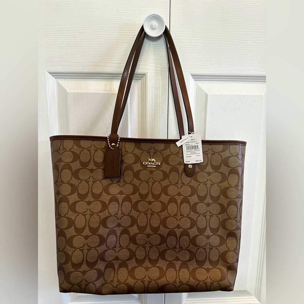 New Coach Reversible City Tote In Signature Canvas